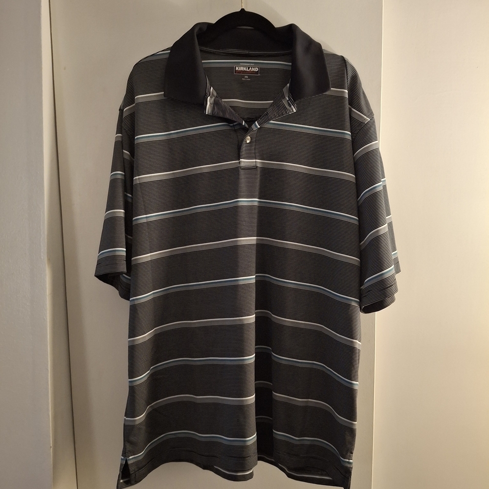 Kirkland Signature Men's Black Striped Polo Shirt